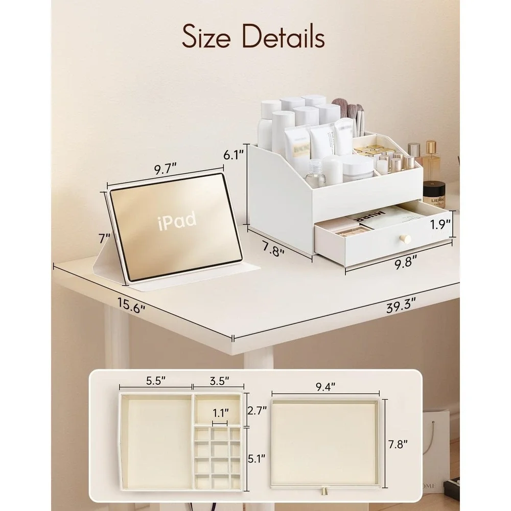 Vlando Makeup Organizer with Drawers‎ Large PU Leather Cosmetic Display Case